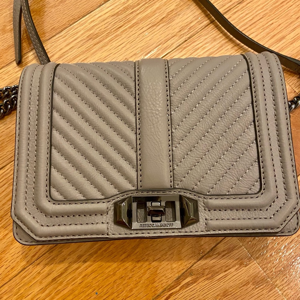 Rebecca Minkhoff Chevron Quilted Small Love Crossbody bag in gray. Like-new!
